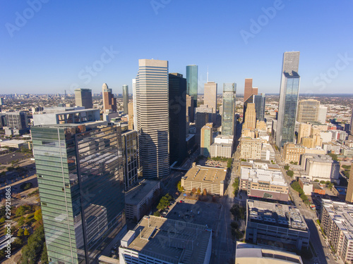 Houston modern city aerial view in downtown Houston, Texas, TX, USA.