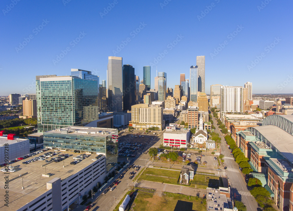Obraz premium Houston modern city aerial view in downtown Houston, Texas, TX, USA.