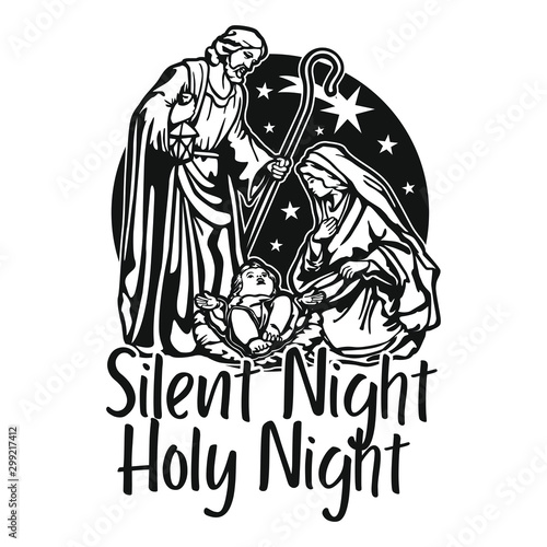 Nativity Scene Christmas. Vector Art Design Illustration. Scrapbook Silhouette Religion Symbol.