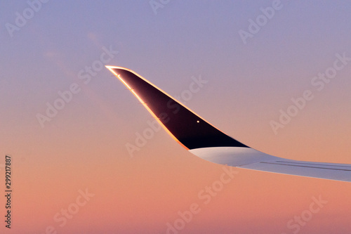 Sky - OCTOBER 16, 2019:  Landscape sunrise view without clouds from Singapore Airlines window seatfrom Singapore Airlines window seat