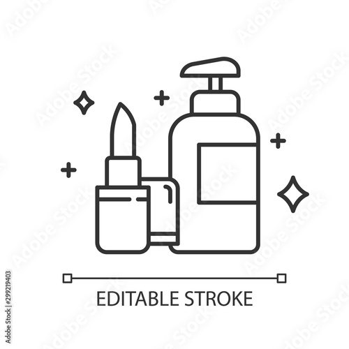 Beauty and personal care linear icon. Makeup, cosmetics. E commerce department, online shopping categories. Thin line illustration. Contour symbol. Vector isolated outline drawing. Editable stroke