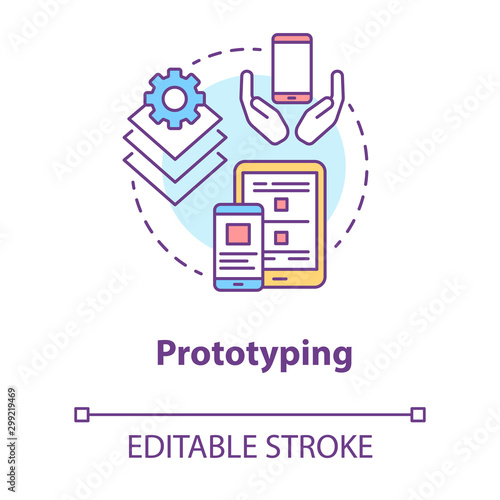 Prototyping concept icon. Software development tools idea thin line illustration. Mobile device app programming. Responsive application design. Vector isolated outline drawing. Editable stroke