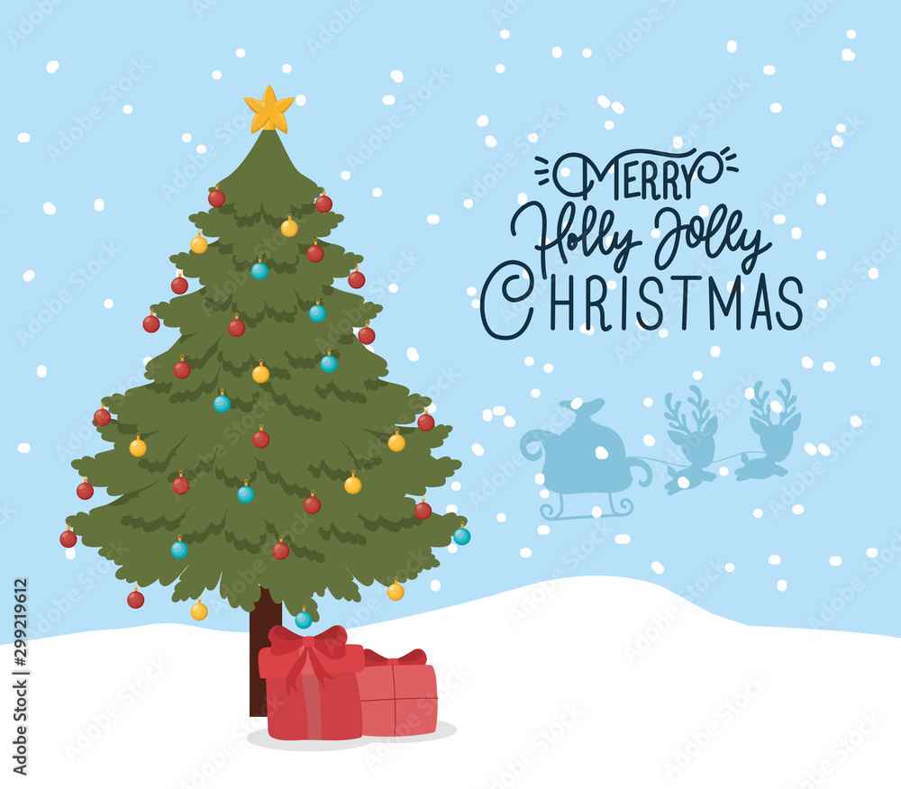Fototapeta premium happy mery christmas card with pine tree