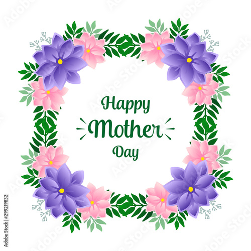 Card design happy mother day  with graphic colorful wreath frame. Vector
