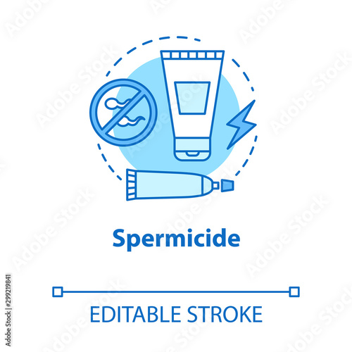 Spermicide concept icon. Safe sex concept. Reproduction, birth control. Man health, male sexlife. Lubricant tube idea thin line illustration. Vector isolated outline drawing. Editable stroke