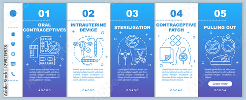 Safe sex onboarding mobile web pages vector template. Intrauterine device. Responsive smartphone website interface idea with linear illustrations. Webpage walkthrough step screens. Color concept