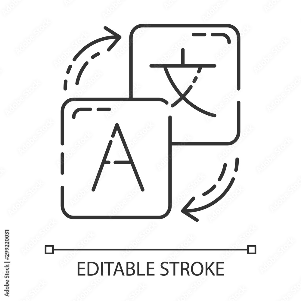 Vecteur Stock Language translation service linear icon. Instant translator.  Automated interpretation tool. Online dictionary. Thin line illustration.  Contour symbol. Vector isolated outline drawing. Editable stroke | Adobe  Stock