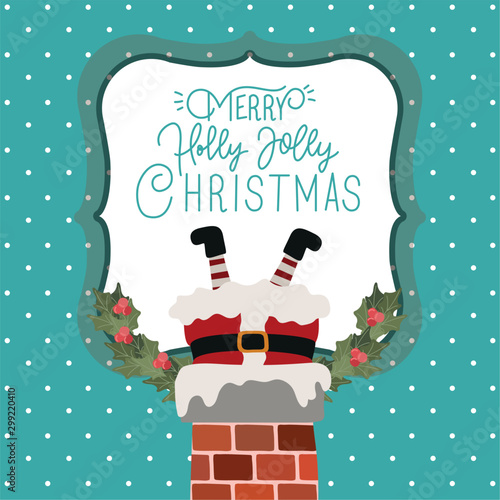 happy mery christmas card with santa claus in chimney