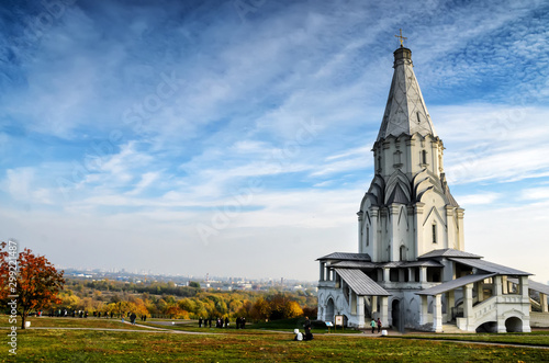 MOSCOW, RUSSIA - OCTOBER 11 2014: The Church of the Ascension 1532, the first tent-roof stone church in Kolomenskoye, Moscow, Russia. photo