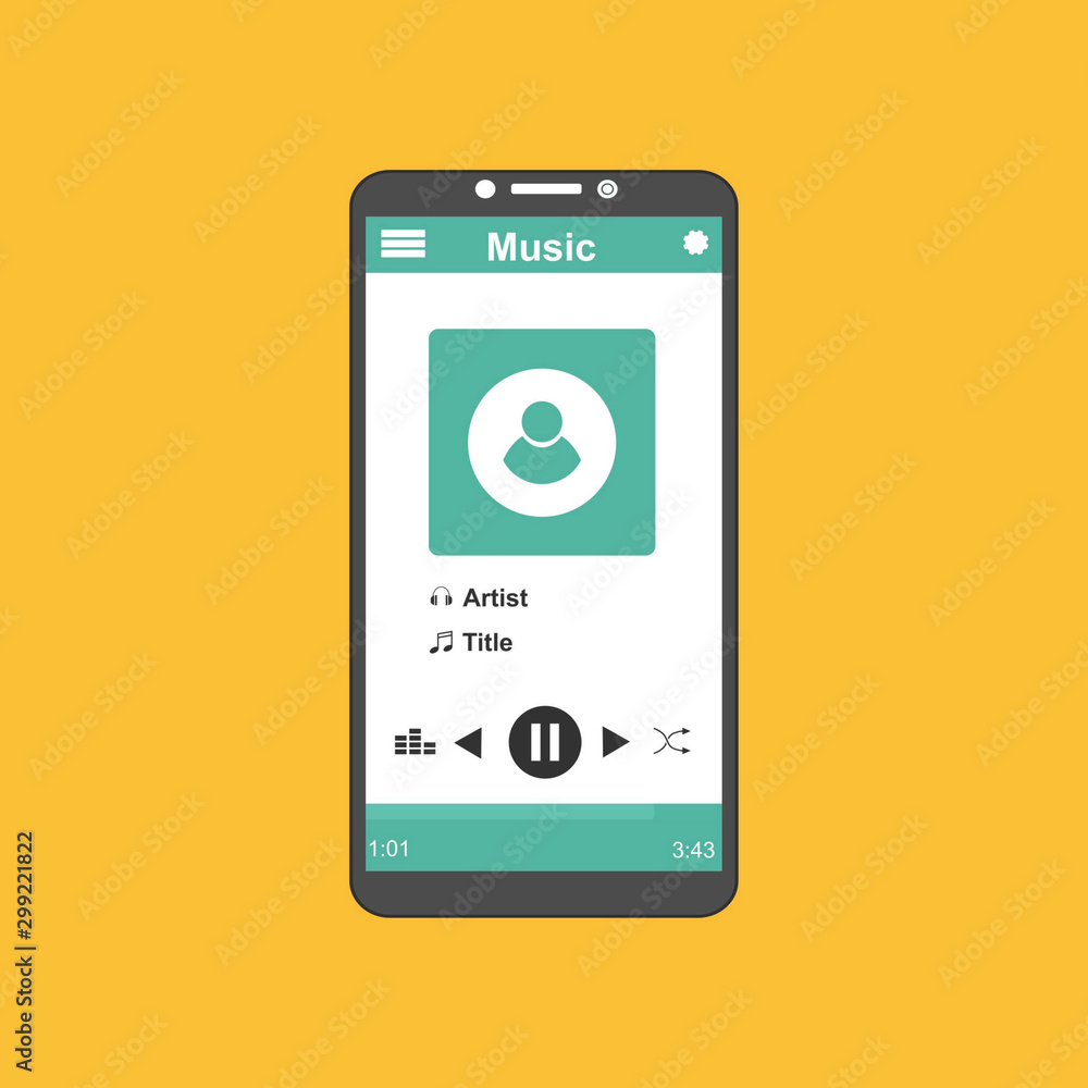 Music Player UI app design, vector illustration smartphone screen Music Player UI app design, vector illustration smartphone screen