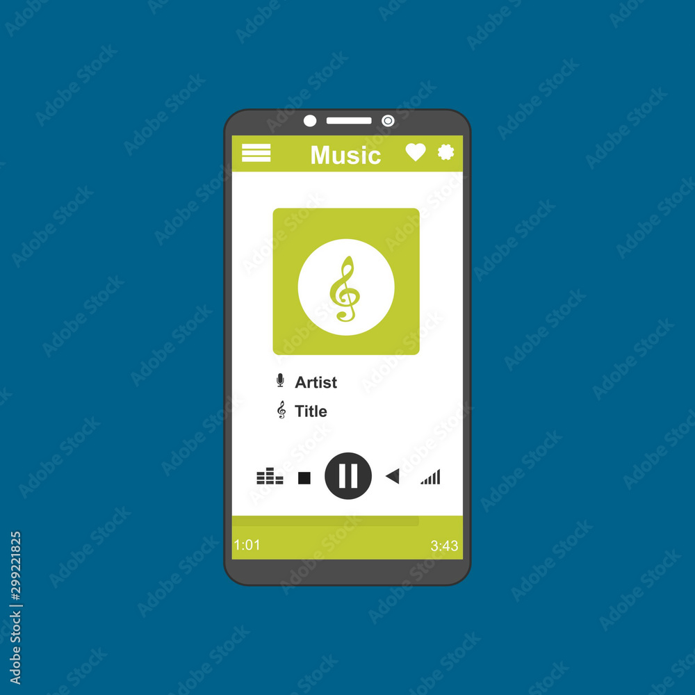 Music Player UI app design, vector illustration smartphone screen Music Player UI app design, vector illustration smartphone screen