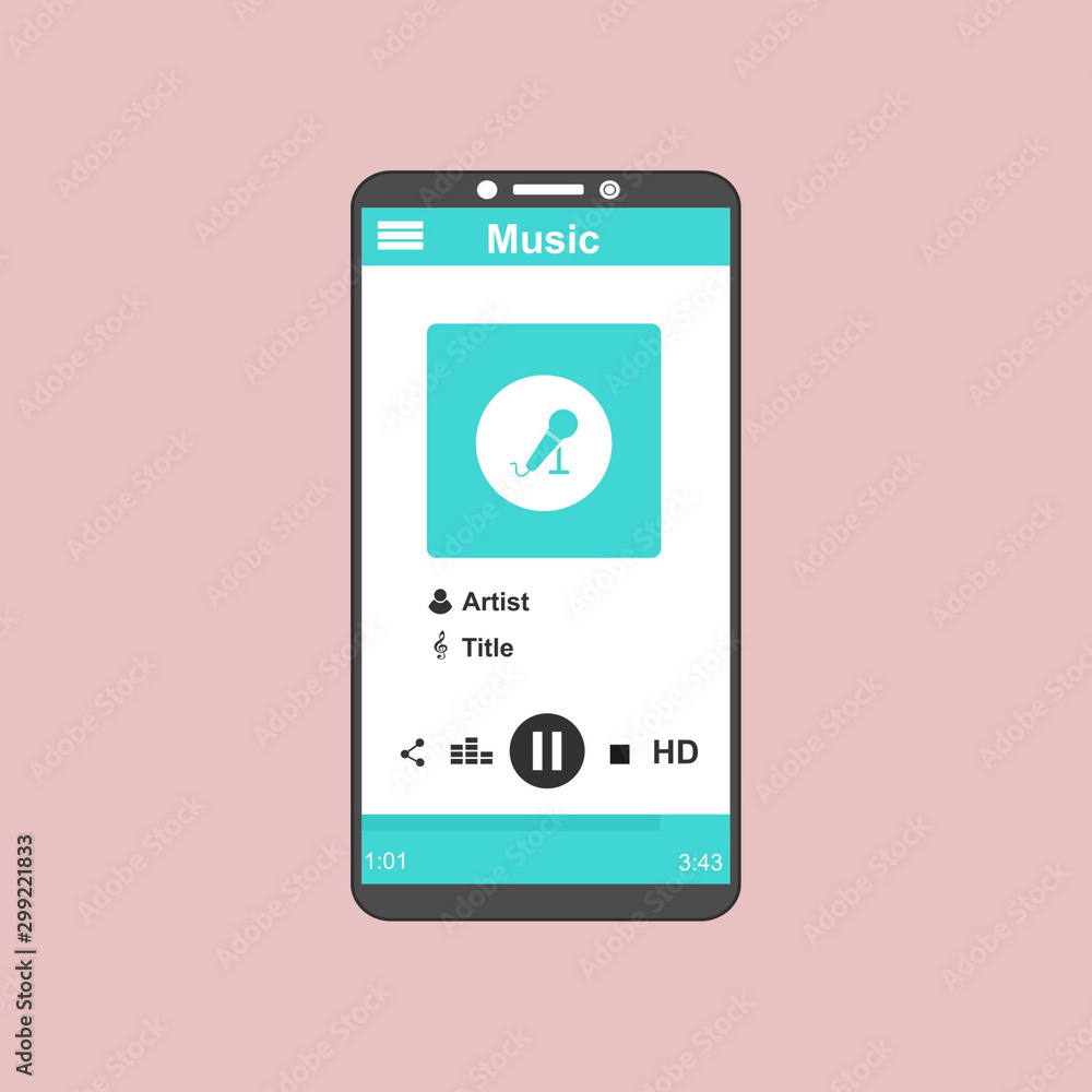 Music Player UI app design, vector illustration smartphone screen Music Player UI app design, vector illustration smartphone screen
