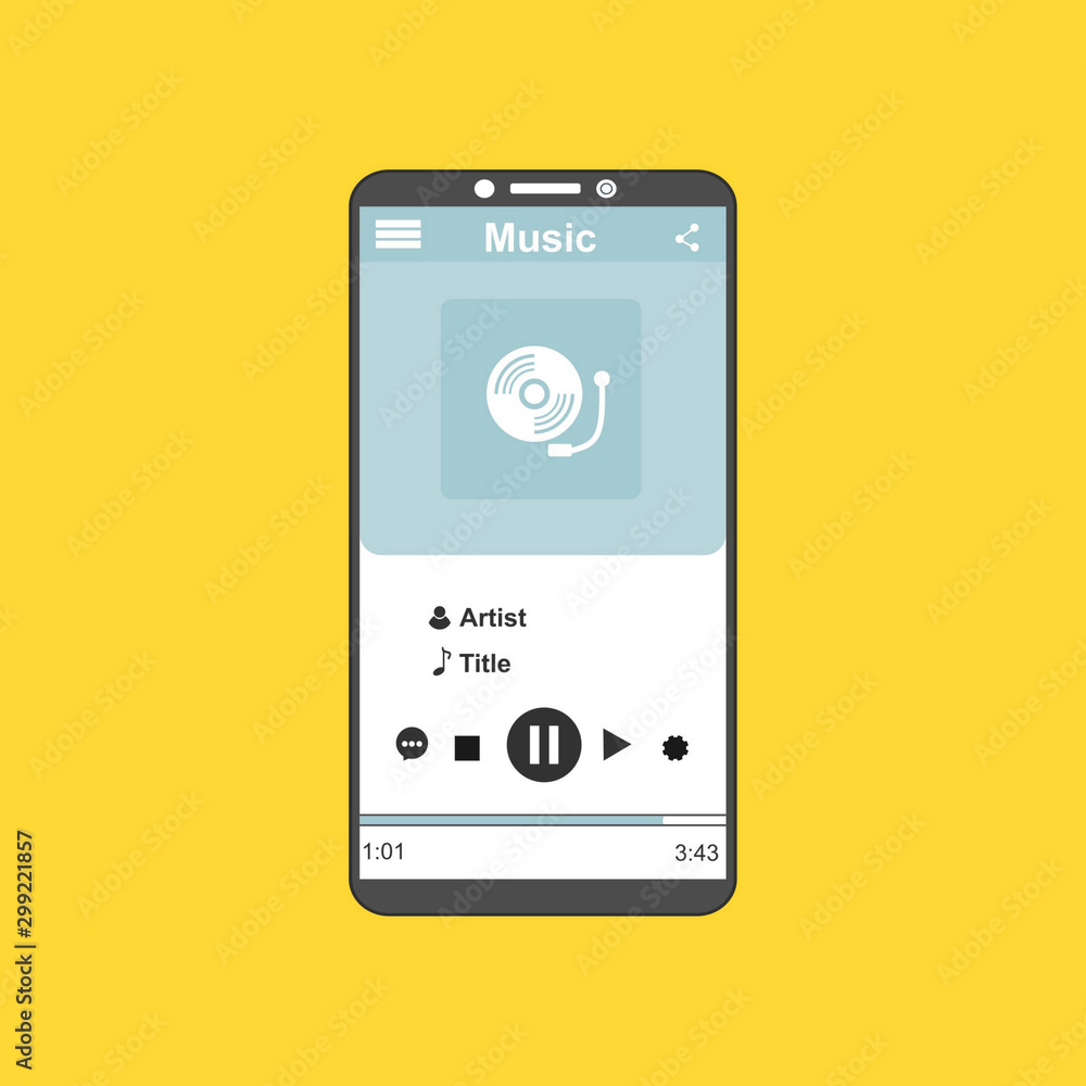 Music Player UI app design, vector illustration smartphone screen Music Player UI app design, vector illustration smartphone screen
