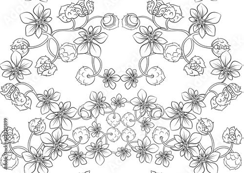 Hazelnut. Decorative motif. Seamless pattern, background. Outline hand drawing vector illustration. In art nouveau style, vintage, old, retro style © Elen  Lane