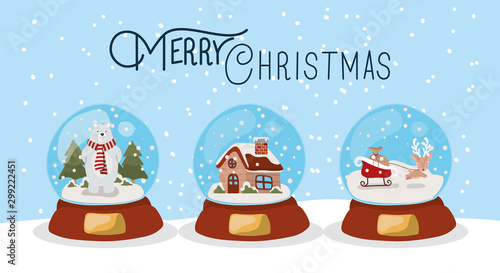 happy mery christmas card with crystal balls