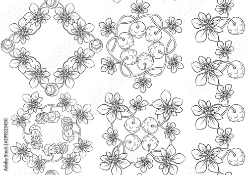 Hazelnut. Decorative motif. Seamless pattern  background. Outline hand drawing vector illustration. In art nouveau style  vintage  old  retro style