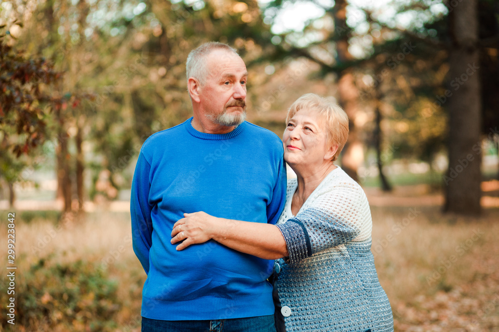 Obraz premium Pensioners walk in the park. Happy old age.