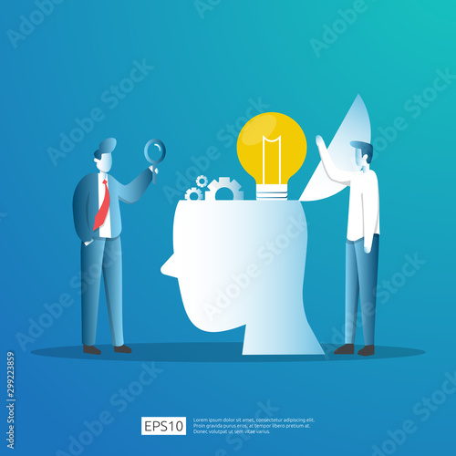 smart investment on technology startup. angel investor business analytic. opportunity idea research concept with lamp light bulb and businessman character element. Vector illustration.