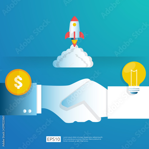 smart investment on technology startup. angel investor business analytic. opportunity idea research concept with lamp light bulb and businessman character element. Vector illustration.