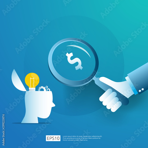 smart investment on technology startup. angel investor business analytic. opportunity idea research concept with lamp light bulb and businessman character element. Vector illustration.