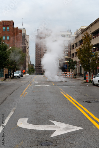 Steaming manhole in City