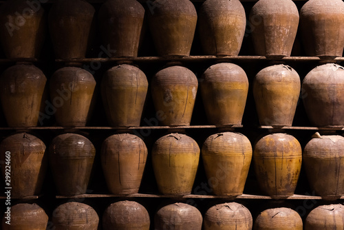 rows of fermented alcoholic beverage