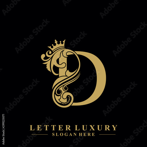 Initial letter D luxury beauty flourishes ornament with crown logo template.