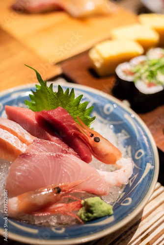 sashimi seafood on plate at restaurant