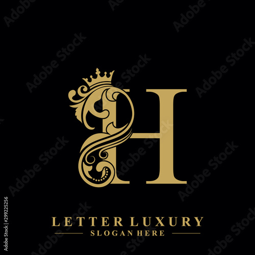 Initial letter H luxury beauty flourishes ornament with crown logo template.