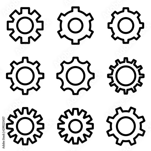 Set of gear icon. symbol of setting or configuration with trendy flat line style icon for web, logo, app, UI design. isolated on white background. vector illustration eps 10