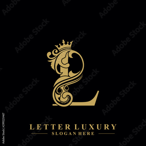 Initial letter L luxury beauty flourishes ornament with crown logo template.
