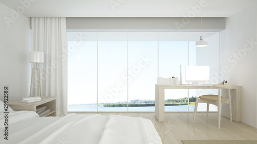 Bedroom space interior minimal and wall decoration empty inand nature view background 3D rendering