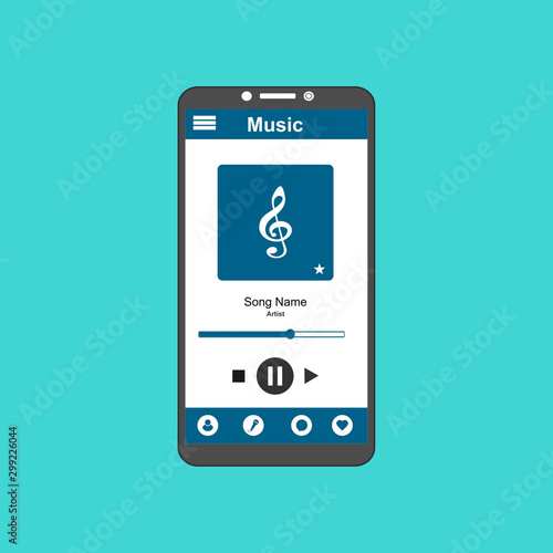 Vector illustration of music player flat design , UI design concept with icons and web elements