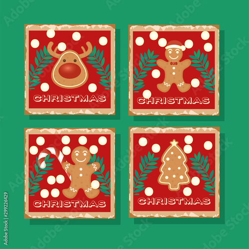 Fototapeta Naklejka Na Ścianę i Meble -  happy merry christmas card with ginger cookies