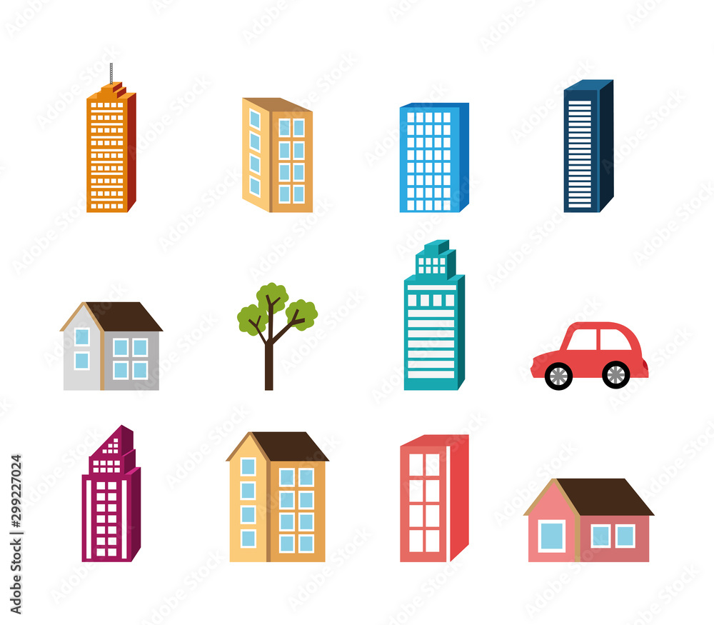 bundle of buildings facades isometric style vector illustration design bundle of buildings facades isometric style vector illustration design