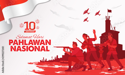 Selamat hari pahlawan nasional. Translation: Happy Indonesian National Heroes day. vector illustration for greeting card photo