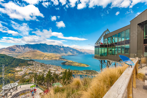 Cityscape of queenstown with lake Wakatipu from top, new zealand, south island photo