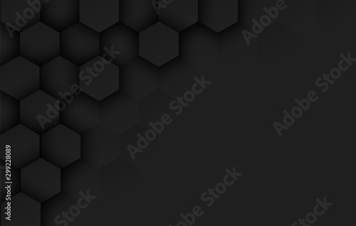 Abstract. Embossed Hexagon, honeycomb black background ,light and shadow. modern background. Vector.