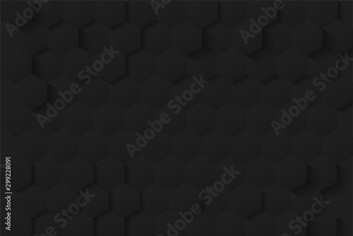Abstract. Embossed Hexagon, honeycomb black background ,light and shadow. modern background. Vector.