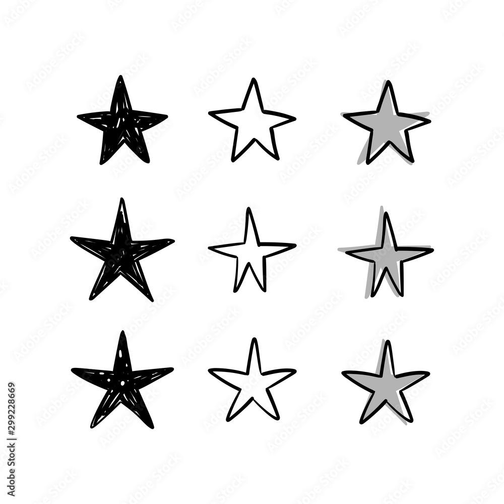 Fototapeta premium Star doodles collection. Hand drawn stars.