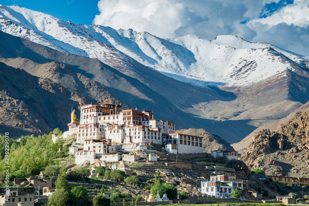 Liker Gompa Monastery, in the Himalyan foothills with mountain and sky background in Leh - Ladakh northern of India