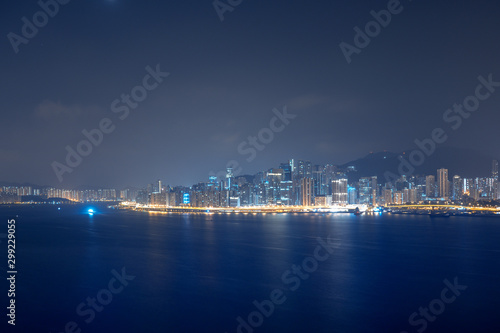 Cityscape and skyline at Victoria Harbour in Hong Kong city at Night © joeycheung