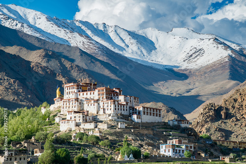 Liker Gompa Monastery, in the Himalyan foothills with mountain and sky background in Leh - Ladakh northern of India photo