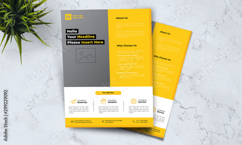 A4 minimalist modern elegant business template flayer with orange, white and grey color cmyk ready to print in vector editable layer