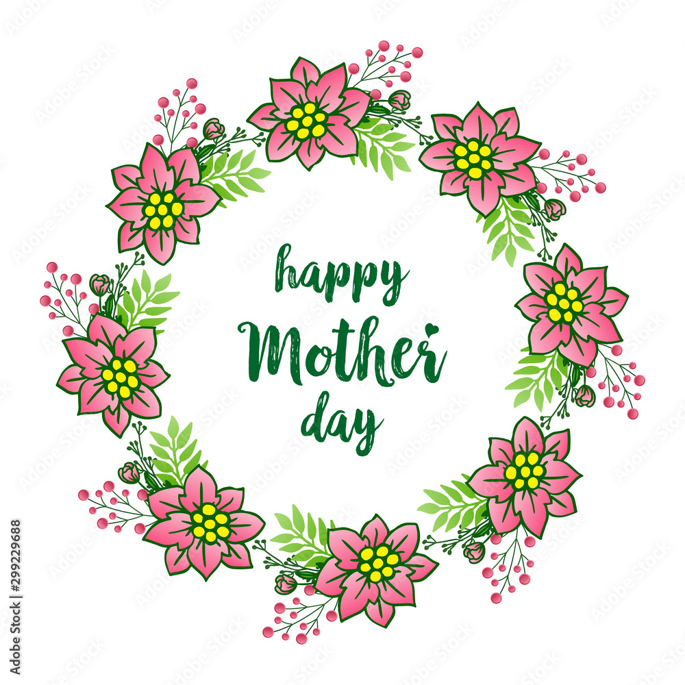 Celebration text happy mother day, with various shape circle of colorful flower frame elegant. Vector