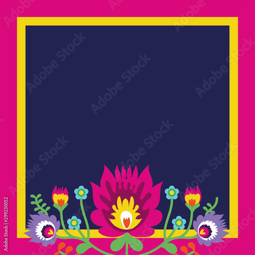 dia de los muertos card with floral decoration frame