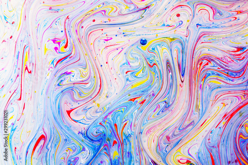 Abstract painting technique Ebru .Turkish style Ebru on the water with acrylic paints press waves.Modern art marble liquid texture 