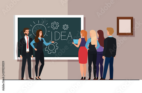 meeting brainstorm of business people vector illustration design
