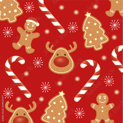happy merry christmas card with ginger cookies pattern