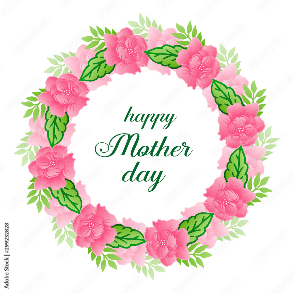 Template of invitation card happy mother day, with crowd motif of pink wreath frame. Vector